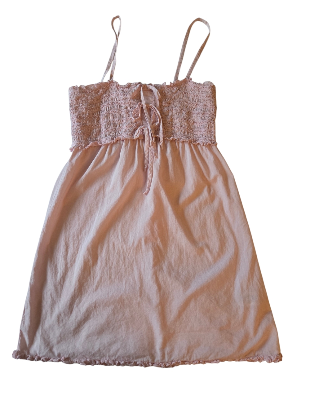 Juicy Couture Y2K  Blush Pink Babydoll Dress Smocked Lace Up 100% Cotton S
